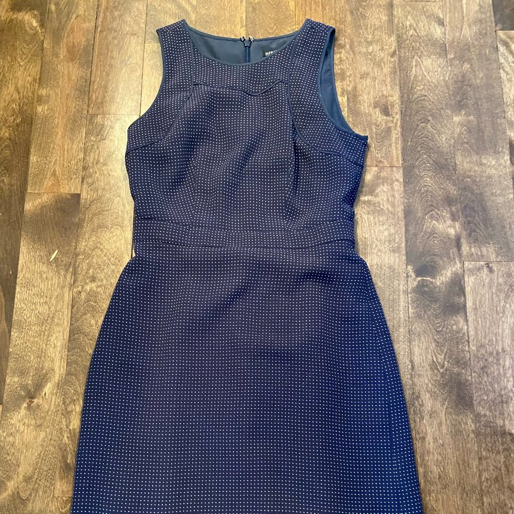 J Crew Factory Mid length navy blue polka dot shift dress